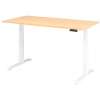 HAMMERBACHER XDKB16 elektrisch höhenverstellbarer Schreibtisch ahorn rechteckig, C-Fuß-Gestell weiß 160,0 x 80,0 cm von HAMMERBACHER