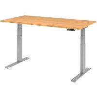 HAMMERBACHER XDKB16 elektrisch höhenverstellbarer Schreibtisch buche rechteckig, C-Fuß-Gestell silber 160,0 x 80,0 cm von HAMMERBACHER