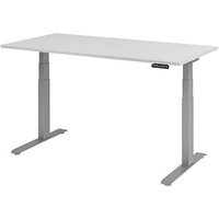 HAMMERBACHER XDKB16 elektrisch höhenverstellbarer Schreibtisch lichtgrau rechteckig, C-Fuß-Gestell silber 160,0 x 80,0 cm von HAMMERBACHER