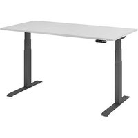 HAMMERBACHER XDKB16 elektrisch höhenverstellbarer Schreibtisch lichtgrau rechteckig, C-Fuß-Gestell grau 160,0 x 80,0 cm von HAMMERBACHER