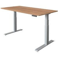 HAMMERBACHER XDKB16 elektrisch höhenverstellbarer Schreibtisch nussbaum rechteckig, C-Fuß-Gestell silber 160,0 x 80,0 cm von HAMMERBACHER