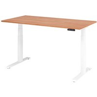 HAMMERBACHER XDKB16 elektrisch höhenverstellbarer Schreibtisch nussbaum rechteckig, C-Fuß-Gestell weiß 160,0 x 80,0 cm von HAMMERBACHER