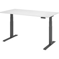 HAMMERBACHER XDKB16 elektrisch höhenverstellbarer Schreibtisch weiß rechteckig, C-Fuß-Gestell grau 160,0 x 80,0 cm von HAMMERBACHER