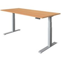 HAMMERBACHER XDKB19 elektrisch höhenverstellbarer Schreibtisch buche rechteckig, C-Fuß-Gestell silber 180,0 x 80,0 cm von HAMMERBACHER