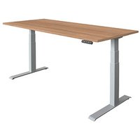 HAMMERBACHER XDKB19 elektrisch höhenverstellbarer Schreibtisch nussbaum rechteckig, C-Fuß-Gestell silber 180,0 x 80,0 cm von HAMMERBACHER