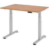 HAMMERBACHER XDSM12 elektrisch höhenverstellbarer Schreibtisch nussbaum rechteckig, T-Fuß-Gestell silber 120,0 x 80,0 cm von HAMMERBACHER