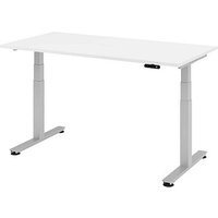 HAMMERBACHER XDSM16 elektrisch höhenverstellbarer Schreibtisch weiß rechteckig, T-Fuß-Gestell silber 160,0 x 80,0 cm von HAMMERBACHER