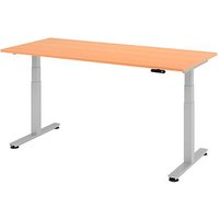 HAMMERBACHER XDSM19 elektrisch höhenverstellbarer Schreibtisch buche rechteckig, T-Fuß-Gestell silber 180,0 x 80,0 cm von HAMMERBACHER