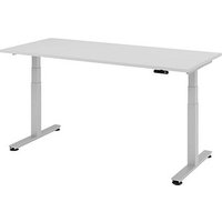 HAMMERBACHER XDSM19 elektrisch höhenverstellbarer Schreibtisch lichtgrau rechteckig, T-Fuß-Gestell silber 180,0 x 80,0 cm von HAMMERBACHER