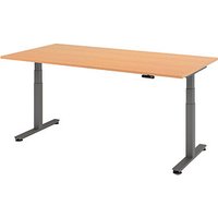 HAMMERBACHER XDSM2E elektrisch höhenverstellbarer Schreibtisch buche rechteckig, T-Fuß-Gestell grau 200,0 x 100,0 cm von HAMMERBACHER