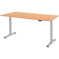 HAMMERBACHER XDSM2E elektrisch höhenverstellbarer Schreibtisch buche rechteckig, T-Fuß-Gestell silber 200,0 x 100,0 cm von HAMMERBACHER