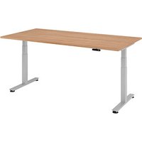 HAMMERBACHER XDSM2E elektrisch höhenverstellbarer Schreibtisch nussbaum rechteckig, T-Fuß-Gestell silber 200,0 x 100,0 cm von HAMMERBACHER