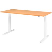 HAMMERBACHER XMKA19 elektrisch höhenverstellbarer Schreibtisch buche rechteckig, C-Fuß-Gestell weiß 180,0 x 80,0 cm von HAMMERBACHER