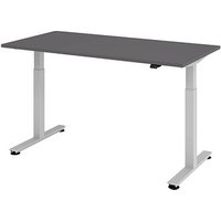 HAMMERBACHER XMST16 elektrisch höhenverstellbarer Schreibtisch grafit rechteckig, T-Fuß-Gestell silber 160,0 x 80,0 cm von HAMMERBACHER