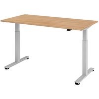 HAMMERBACHER XMST16 elektrisch höhenverstellbarer Schreibtisch eiche rechteckig, T-Fuß-Gestell silber 160,0 x 80,0 cm von HAMMERBACHER