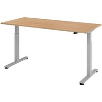 HAMMERBACHER XMST19 elektrisch höhenverstellbarer Schreibtisch eiche rechteckig, T-Fuß-Gestell silber 180,0 x 80,0 cm von HAMMERBACHER