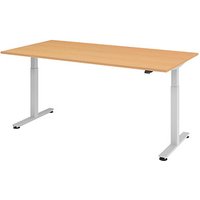 HAMMERBACHER XMST2E elektrisch höhenverstellbarer Schreibtisch buche rechteckig, T-Fuß-Gestell silber 200,0 x 100,0 cm von HAMMERBACHER