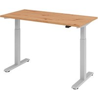 HAMMERBACHER XMST614 elektrisch höhenverstellbarer Schreibtisch asteiche rechteckig, T-Fuß-Gestell silber 140,0 x 67,2 cm von HAMMERBACHER