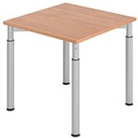 HAMMERBACHER YS08 höhenverstellbarer Schreibtisch nussbaum quadratisch, 4-Fuß-Gestell silber 80,0 x 80,0 cm von HAMMERBACHER