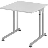 HAMMERBACHER ZS08 höhenverstellbarer Schreibtisch lichtgrau quadratisch, C-Fuß-Gestell silber 80,0 x 80,0 cm von HAMMERBACHER