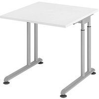 HAMMERBACHER ZS08 höhenverstellbarer Schreibtisch weiß quadratisch, C-Fuß-Gestell silber 80,0 x 80,0 cm von HAMMERBACHER