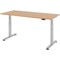 HAMMERBACHER VXDSM19 elektrisch höhenverstellbarer Schreibtisch eiche rechteckig, T-Fuß-Gestell silber 180,0 x 80,0 cm von HAMMERBACHER