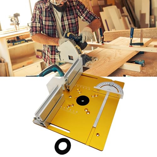 Frästisch Einlegeplatten, Aluminiumlegierung Router Einlegeplatte für Oberfräsen Flip Board Schneidemaschine Gravur-Hilfswerkzeug mit Gehrungslehre für DIY, Holzbearbeitung Oberfräse Zubehör (golden) von HAMON