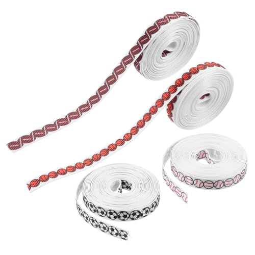 HAMPPLIES 4 Rollen Basketball-fußball-geschenkband Softballband Verdrahtetes Band Sportband Zierbänder Für Bastelarbeiten Fußball-bedrucktes Band Fußballband Mit Drahtrand Polyester von HAMPPLIES