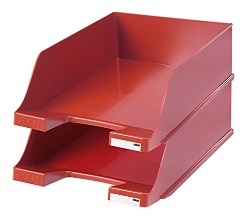 HAN Briefablage KLASSIK XXL – 2 STÜCK, hochwertige und extra hohe Briefablage. Modern, schick und hochglänzend, rot, 1047-17 von Hanlesi