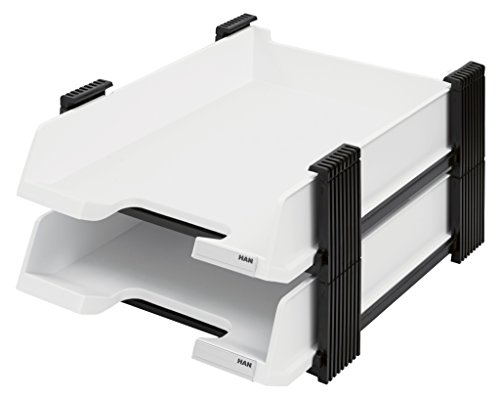 HAN Briefablagen Set DUETT, ausziehbare Dokumentenablage im stabilen Stapelgestell, Ablage für Dokumente bis Format DIN A4/C4, 10320-12, weiß-schwarz von HAN