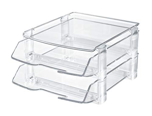 HAN Briefablagen-Set Wave Exclusiv - Schreibtisch Organizer, Bürobedarf, Büromaterial, Briefkorb, Dokumentenablage, mit 2 Ablagefächern, 1042-23, transparent-glasklar von HAN