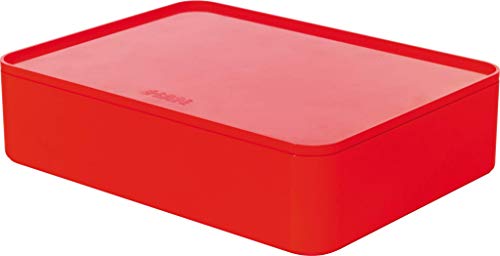 HAN Schubladenbox Allison SMART-ORGANIZER Utensilienbox mit Innenschale und Deckel/ Serviertablett, stapelbar, für Büro, Schreibtisch, Badezimmer, Küche, möbelschonende Gummifüße, 1110-17, cherry red von HAN