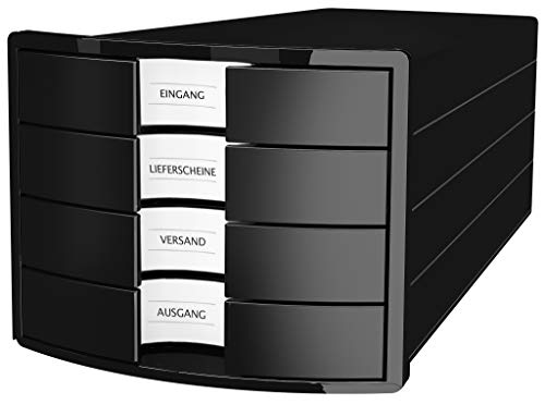 HAN Schubladenbox IMPULS 2.0 mit 4 geschlossenen Schubladen für DIN A4/C4 inkl. Beschriftungsschilder, Auszugsperre, möbelschonende Gummifüße, Design in premium Qualität, 1012-13, schwarz von Hanlesi