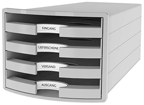 HAN Schubladenbox IMPULS 2.0 - attraktives Design in höher Qualität. Mit 4 offenen Schubladen für DIN A4/C4, lichtgrau, 1013-11, 4 Schubladen von Hanlesi