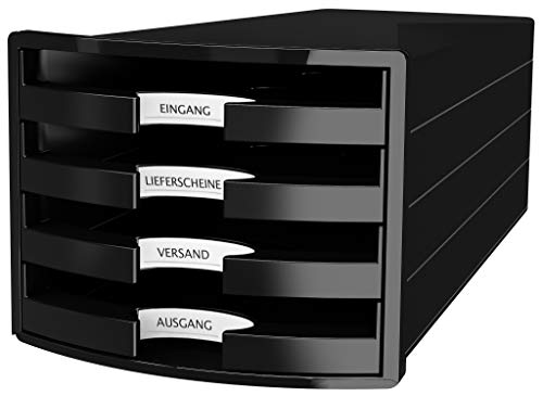 HAN Schubladenbox IMPULS 2.0 mit 4 offenen Schubladen für DIN A4/C4 inkl. Beschriftungsschilder, Auszugsperre, möbelschonende Gummifüße, Design in premium Qualität, 1013-13, schwarz von Hanlesi