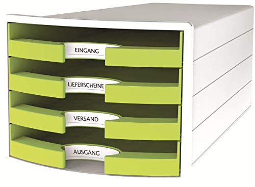 HAN Schubladenbox IMPULS 2.0 mit 4 offenen Schubladen für DIN A4/C4 inkl. Beschriftungsschilder, Auszugsperre, möbelschonende Gummifüße, Design in premium Qualität, 1013-50, weiß / lemon von Hanlesi