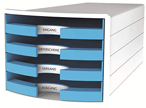 HAN Schubladenbox IMPULS 2.0 - attraktives Design in höchster Qualität. Mit 4 offenen Schubladen für DIN A4/C4, weiß-hellblau, 1013-54, 4 Schubladen von Hanlesi