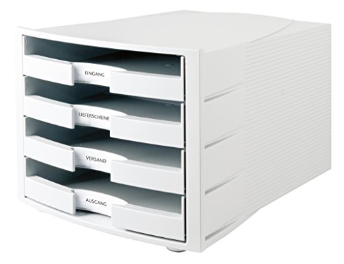 HAN Schubladenbox IMPULS in Lichtgrau / Stapelbare Sortierablage mit 4 großen, geschlossenen Schubladen für DIN A4/C4 / inkl. Beschriftungsschilder von HAN