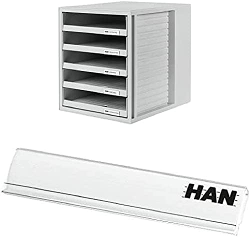 HAN Schubladenbox mit offenen Schubladen + HAN Beschriftungsclip, für die professionelle Beschriftung von Briefablagen von HAN