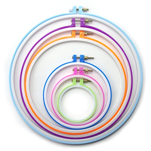 HAND® Ein Set von 6 Größen bunte runde Stickrahmen aus Kunststoff – Größen: 7, 10, 14, 21, 25 und 29 cm Durchmesser von HAND