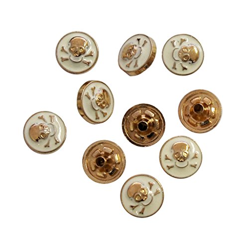 HAND ® Druckknöpfen 4-teilig PSGC05 Dekorative Gold Weißer Schädel-Verschluss-Knopf 12 mm - Packung mit 10 Sets von HAND