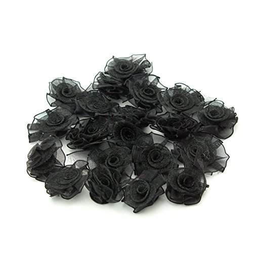 HAND Hübsche Blume nähen auf Organza Ordnung für Kleidung und Zubehör Verschönerung 32 mm x 32 mm Packung mit 20, schwarz von HAND