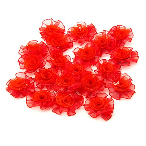 HAND Hübsche Blume nähen auf Organza Trimmen für Kleidung und Zubehör Verschönerung 32 mm x 32 mm Packung mit 20, rot von HAND