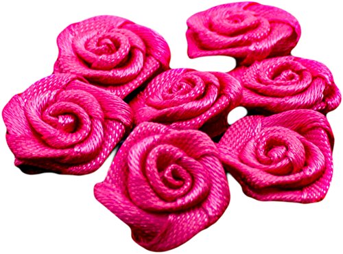 HAND Hand Made Kleine Band-Rosen-Blumen-nähen auf Borte 15 mm, Verzierungen Packung mit 50 Bright Pink von HAND