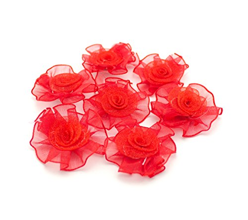 HAND-Organza-Blumen nähen auf Borten, Verzierungen 30 mm Packung mit 10 Red von HAND