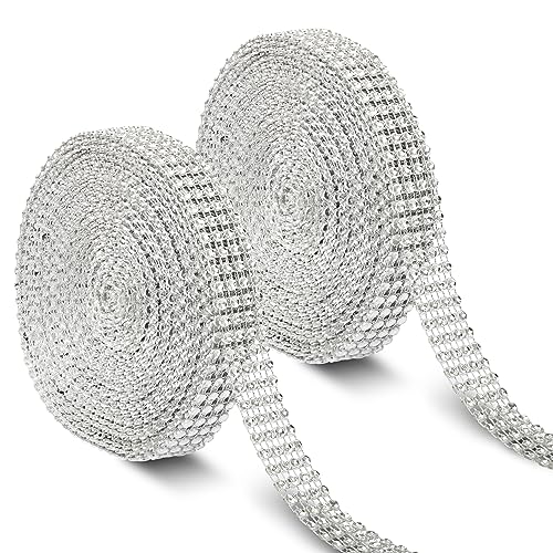 Handi Stitch 2er Pack Strassband - Kristall Strasssteine Band zum Aufnähen - 20 mm x 8,22m pro Rolle - Glitzergürtel Band Set für DIY Projekte und Dekoration - Glitzerband von HANDI STITCH