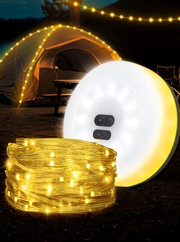 LED Lichterkette Lichterketten Innen Außen Wetterfest Tragbare Verstaubare,Alpenwolken Outdoor Lichterkette Kinderzimmer USB Wiederaufladbar,10m Camping Lichterkette Aufrollbar (Gelb) von HANDSONIC