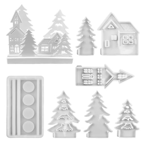 HANGSU Silikonformen Gießformen Häuser 7 Stück Silikonform Baum Silikonform Haus mit Boden Silikon Gießform Kerzenhalter Gipsform von HANGSU