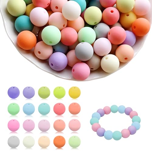 HANIUTTY 12mm Bunte Perlen Zum Auffädeln, Runde Perlen für Armbänder 100 Stück Acryl Perlen Mehrfarbig Rund bastelnperlen für DIY Armbänder, Halsketten, Basteln(bunt matte perlen 12mm) von HANIUTTY