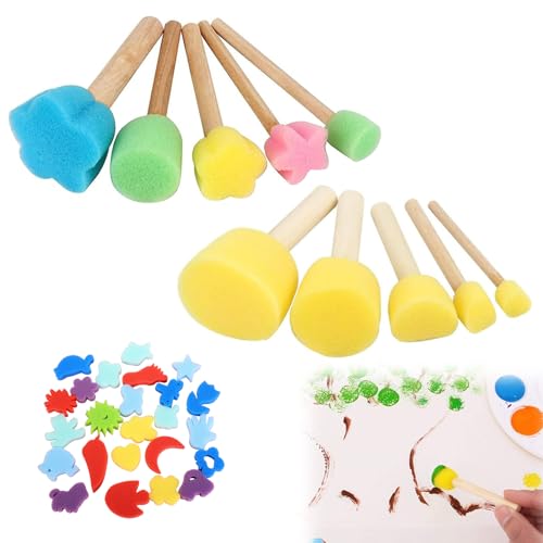 HANIUTTY 34 STK Schwammstupf Pinsel Set, Schwammpinsel Pinselset Schule Stupfpinsel Schaumstoffpinsel Wasserfarben Pinsel Malschwämme Stempel für DIY Malerei Handwerk Keramik Werkzeuge von HANIUTTY